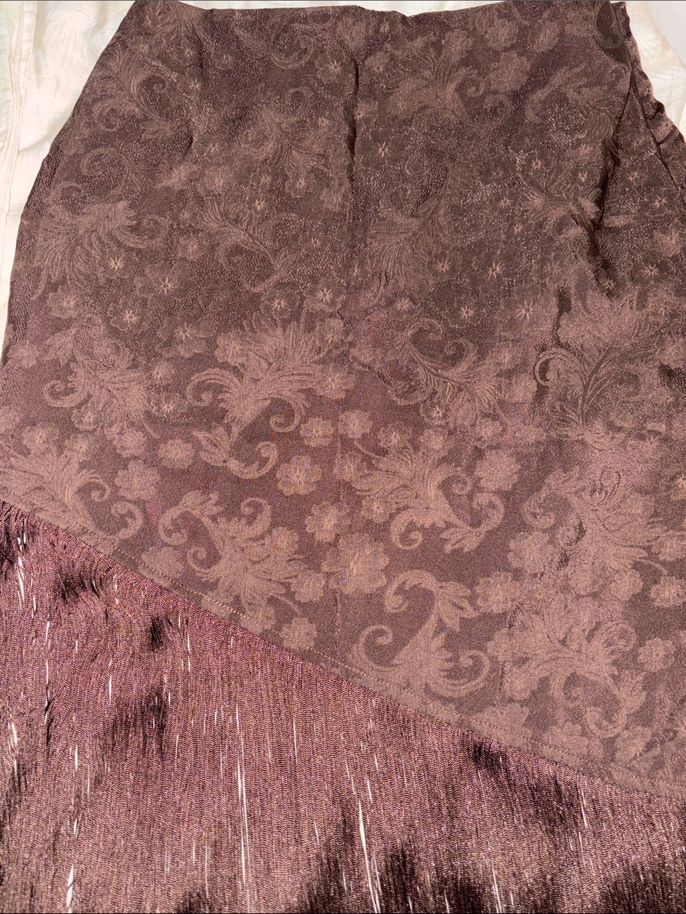 Vici Mauve Floral Jacquard Asymmetrical Fringe Skirt